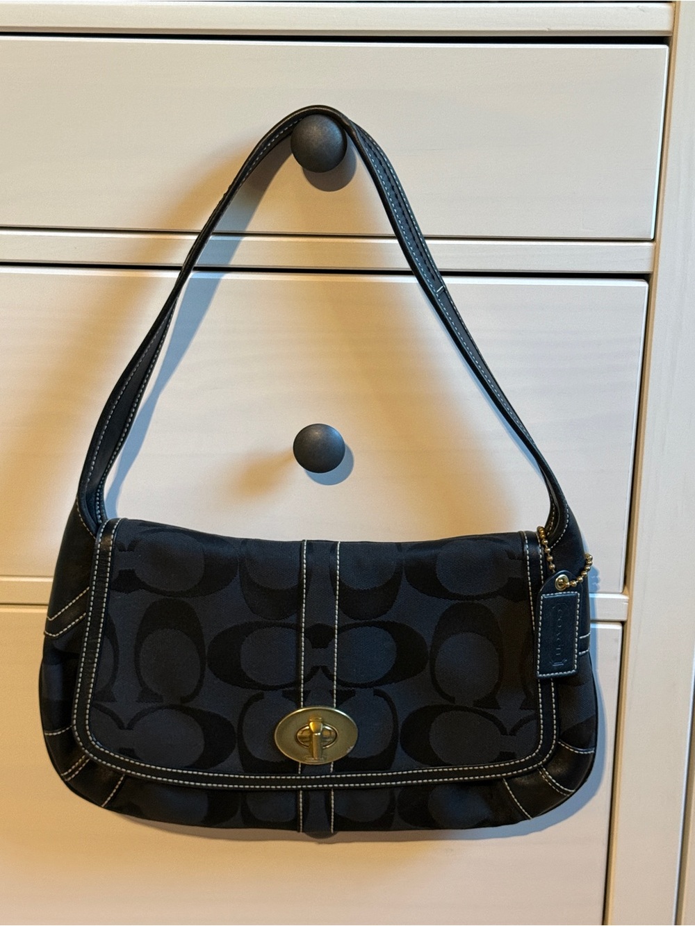 Coach Y2K Ergo Flap Black /Brass Signature Shoulder Bag with Turn-Lock Closure